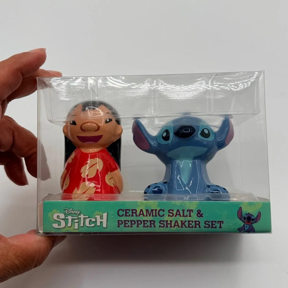 Disney Lilo & Stitch Ceramic Salt & Pepper Shaker Set Silver Buffalo New NIB